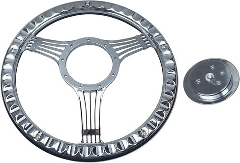 14'' Billet Black Leather Half Wrap 9 Bolts Dish Steering Wheel with Chrome Horn Button,'Banjo Style' Steering Wheel Fits Most 1967-94 GM Cars in Saudi Arabia