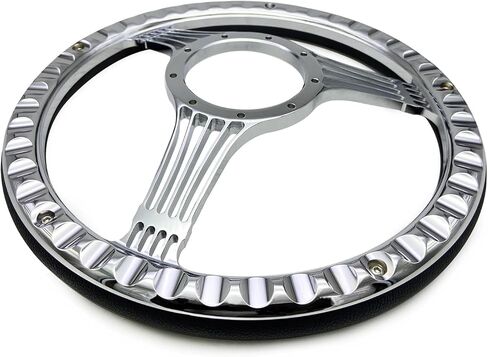 14'' Billet Black Leather Half Wrap 9 Bolts Dish Steering Wheel with Chrome Horn Button,'Banjo Style' Steering Wheel Fits Most 1967-94 GM Cars in Saudi Arabia