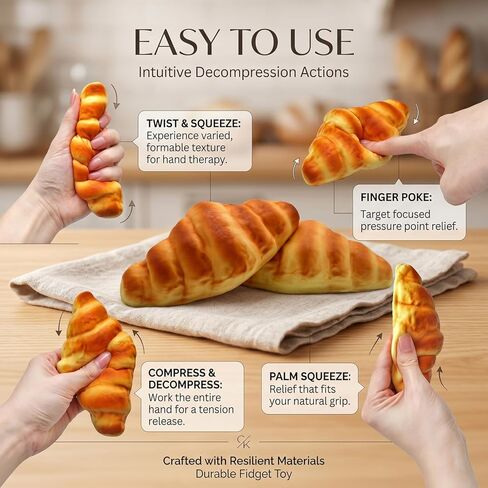 Butter Bread Squishy Toy, Slow Rising Squishies, Mystery Box Surprise Fidget Squeeze Toy, Soft Sensory Stress Ball, Anxiety Relief Fidget Toy, for Kids & Adults (Croissant Bread) in Saudi Arabia
