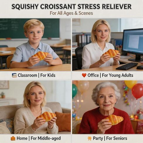 Butter Bread Squishy Toy, Slow Rising Squishies, Mystery Box Surprise Fidget Squeeze Toy, Soft Sensory Stress Ball, Anxiety Relief Fidget Toy, for Kids & Adults (Croissant Bread) in Saudi Arabia