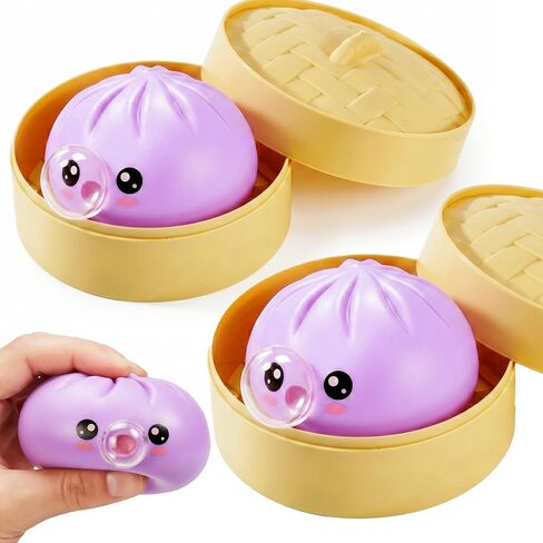 2026 Upgraded Mystery Dumpling Squeeze Mystery Box, Bubble Blowing Colorful Dumpling Stress Balls, Soft Dumpling Stress Relief Toy with Steamer Box (Gradient Yellow 1pc) in Saudi Arabia