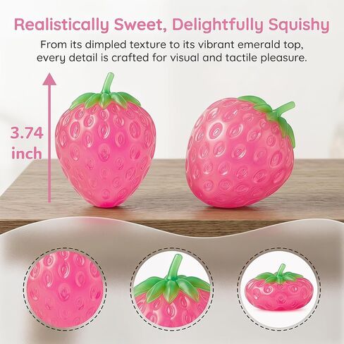 Pink Squishy Strawberry Stress Sugar Ball, Soft Strawberry Sensory Fidget Squeeze Toy for Kids and Adults, Slow Rising Fruit Sugar Squishies for Anxiety Relief, Cute Birthday Gifts & Party Favors in Kuwait