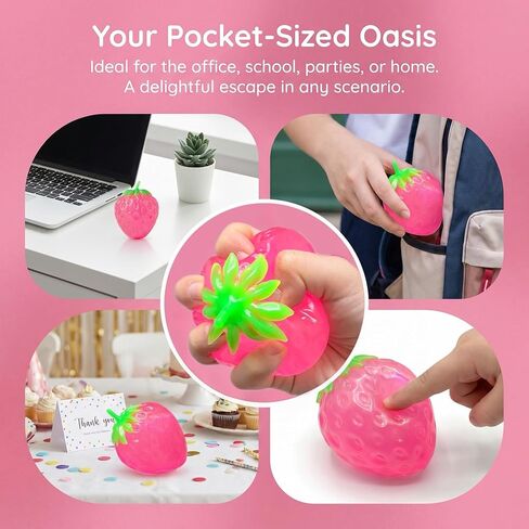 Pink Squishy Strawberry Stress Sugar Ball, Soft Strawberry Sensory Fidget Squeeze Toy for Kids and Adults, Slow Rising Fruit Sugar Squishies for Anxiety Relief, Cute Birthday Gifts & Party Favors in Kuwait