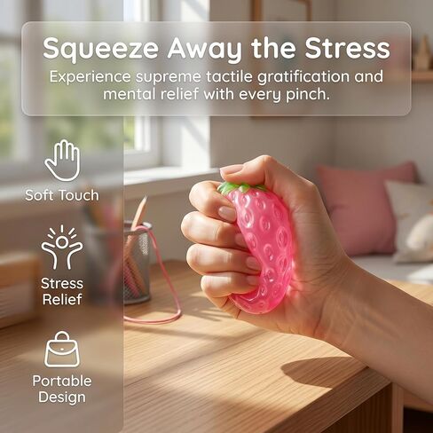 Pink Squishy Strawberry Stress Sugar Ball, Soft Strawberry Sensory Fidget Squeeze Toy for Kids and Adults, Slow Rising Fruit Sugar Squishies for Anxiety Relief, Cute Birthday Gifts & Party Favors in Kuwait