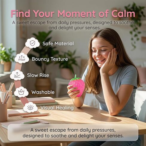 Pink Squishy Strawberry Stress Sugar Ball, Soft Strawberry Sensory Fidget Squeeze Toy for Kids and Adults, Slow Rising Fruit Sugar Squishies for Anxiety Relief, Cute Birthday Gifts & Party Favors in Kuwait