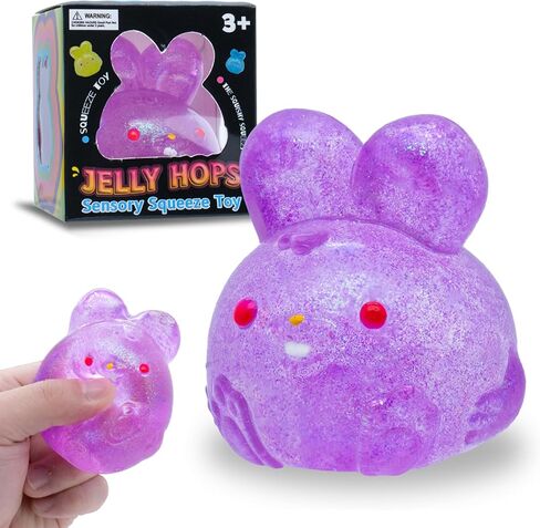 Stress Relief Purple Glitter Bunny Squeeze Toy - Anxiety Calming Sensory Fidget Toy for Kids & Adults, Soft Squishy Ball for ADHD Autism, Jelly Hops in Saudi Arabia