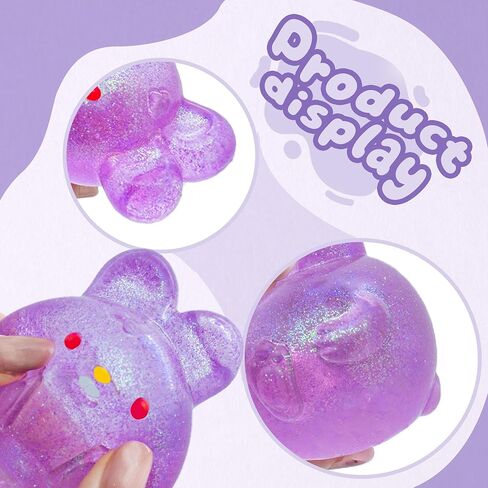 Stress Relief Purple Glitter Bunny Squeeze Toy - Anxiety Calming Sensory Fidget Toy for Kids & Adults, Soft Squishy Ball for ADHD Autism, Jelly Hops in Saudi Arabia