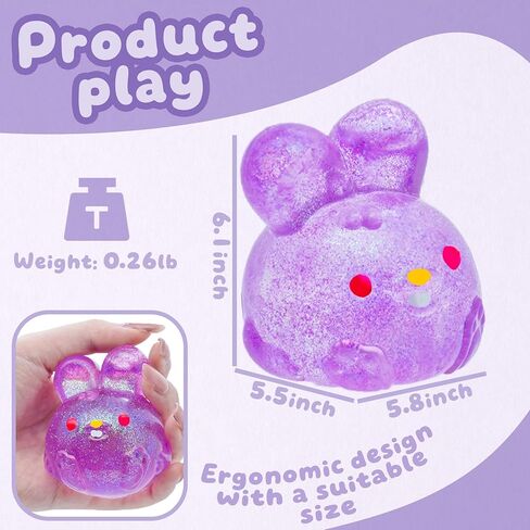 Stress Relief Purple Glitter Bunny Squeeze Toy - Anxiety Calming Sensory Fidget Toy for Kids & Adults, Soft Squishy Ball for ADHD Autism, Jelly Hops in Saudi Arabia