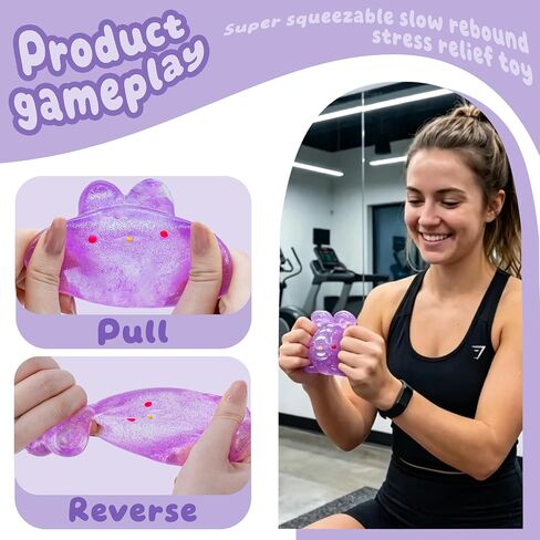 Stress Relief Purple Glitter Bunny Squeeze Toy - Anxiety Calming Sensory Fidget Toy for Kids & Adults, Soft Squishy Ball for ADHD Autism, Jelly Hops in Saudi Arabia