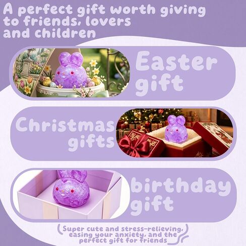 Stress Relief Purple Glitter Bunny Squeeze Toy - Anxiety Calming Sensory Fidget Toy for Kids & Adults, Soft Squishy Ball for ADHD Autism, Jelly Hops in Saudi Arabia