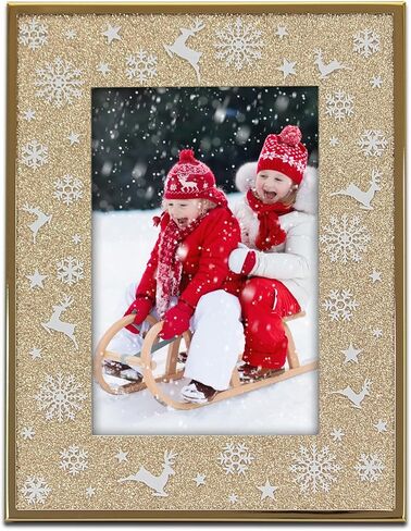 MIMOSA MOMENTS Snowflakes Christmas Metal Silver Picture Frame for 4x6 Photo (Red Glitter) in Saudi Arabia