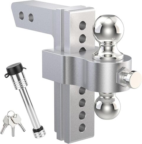 Adjustable Trailer Hitch, Drop Hitch Fits 2 Inch Receiver, (2" x 2-5/16") Dual Ball Mount Aluminum Tow Hitches, 8'' Drop/Rise - 12,500 LBS GTW for Trucks, RV, Camper etc in Saudi Arabia