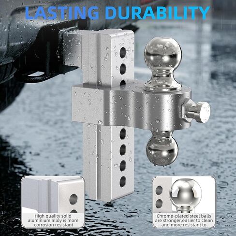Adjustable Trailer Hitch, Drop Hitch Fits 2 Inch Receiver, (2" x 2-5/16") Dual Ball Mount Aluminum Tow Hitches, 8'' Drop/Rise - 12,500 LBS GTW for Trucks, RV, Camper etc in Saudi Arabia