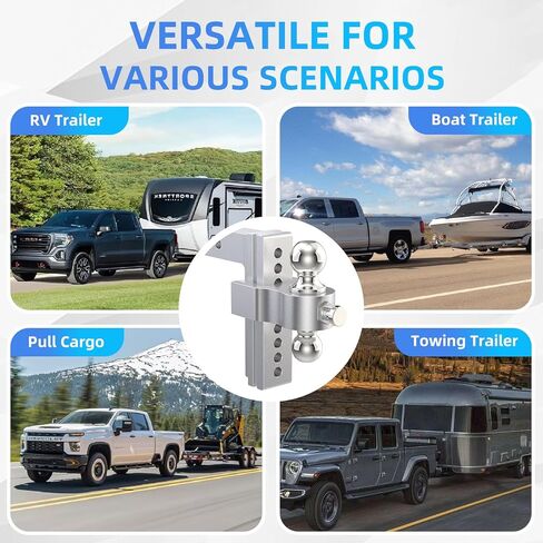 Adjustable Trailer Hitch, Drop Hitch Fits 2 Inch Receiver, (2" x 2-5/16") Dual Ball Mount Aluminum Tow Hitches, 8'' Drop/Rise - 12,500 LBS GTW for Trucks, RV, Camper etc in Saudi Arabia