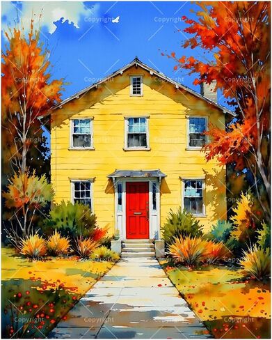 TAOPAOLAB House Paint by Numbers Kit for Adults - DIY Autumn Yard and Yellow House Painting on Canvas 16x20 Inches, Acrylic Paint Set, Suitable for Beginners, Art for Home Decoration or Gifts in Kuwait