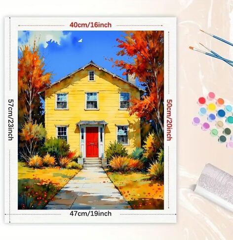 TAOPAOLAB House Paint by Numbers Kit for Adults - DIY Autumn Yard and Yellow House Painting on Canvas 16x20 Inches, Acrylic Paint Set, Suitable for Beginners, Art for Home Decoration or Gifts in Kuwait