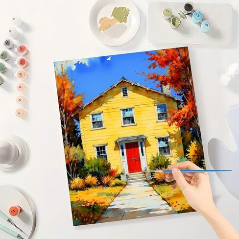 TAOPAOLAB House Paint by Numbers Kit for Adults - DIY Autumn Yard and Yellow House Painting on Canvas 16x20 Inches, Acrylic Paint Set, Suitable for Beginners, Art for Home Decoration or Gifts in Kuwait