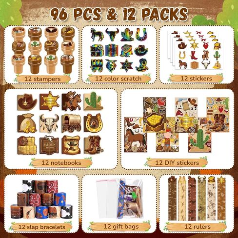 BenLouis 96 Pcs Western Cowboy Party Favors Wild West School Stationery Bulk for Kids Classroom Yee Haw Rodeo Birthday Gift Candy Goodie Bag Fillers Horse Cowboy Decor Pinata Prize Activity Supplies in Kuwait