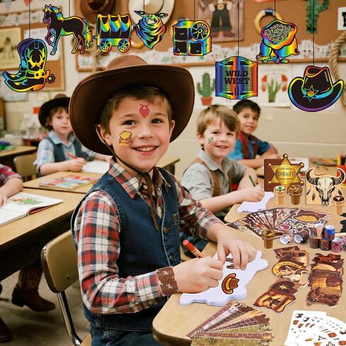 BenLouis 96 Pcs Western Cowboy Party Favors Wild West School Stationery Bulk for Kids Classroom Yee Haw Rodeo Birthday Gift Candy Goodie Bag Fillers Horse Cowboy Decor Pinata Prize Activity Supplies in Kuwait
