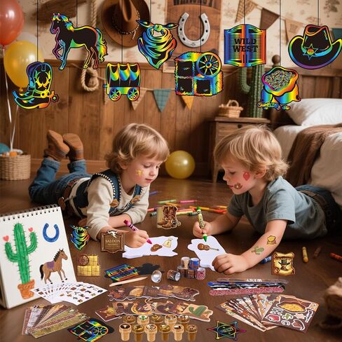 BenLouis 96 Pcs Western Cowboy Party Favors Wild West School Stationery Bulk for Kids Classroom Yee Haw Rodeo Birthday Gift Candy Goodie Bag Fillers Horse Cowboy Decor Pinata Prize Activity Supplies in Kuwait