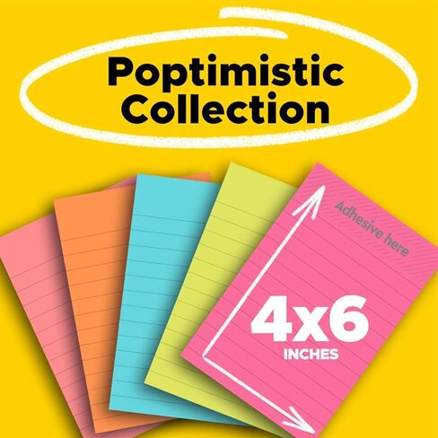 Post-it Notes, 4 in x 6 in, Lined, Assorted Bright Colors, 2 Pack, 10 Pads, 100 Sheets per Pad, 1000 Sheets Total, Sticky Notes for Planners, School and Office in Kuwait