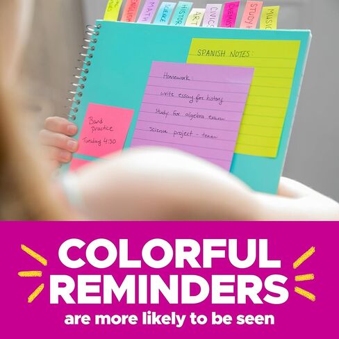Post-it Notes, 4 in x 6 in, Lined, Assorted Bright Colors, 2 Pack, 10 Pads, 100 Sheets per Pad, 1000 Sheets Total, Sticky Notes for Planners, School and Office in Kuwait