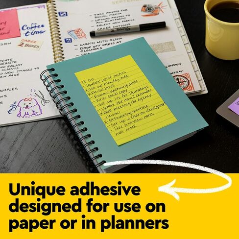 Post-it Notes, 4 in x 6 in, Lined, Assorted Bright Colors, 2 Pack, 10 Pads, 100 Sheets per Pad, 1000 Sheets Total, Sticky Notes for Planners, School and Office in Kuwait