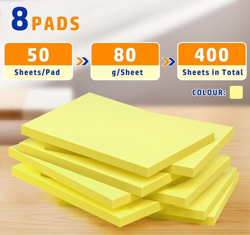Yellow Sticky Notes Large,4 x 6in Super Big Notepads,400pcs Super Sticking Note Pads for Vertical Surfaces,Monitors,Walls,Windows and Office Desk Accessories,Clean Removal Adhesive for to Do List in Kuwait