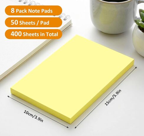 Yellow Sticky Notes Large,4 x 6in Super Big Notepads,400pcs Super Sticking Note Pads for Vertical Surfaces,Monitors,Walls,Windows and Office Desk Accessories,Clean Removal Adhesive for to Do List in Kuwait