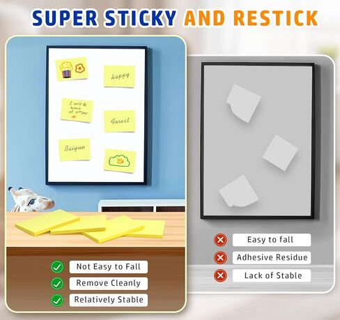Yellow Sticky Notes Large,4 x 6in Super Big Notepads,400pcs Super Sticking Note Pads for Vertical Surfaces,Monitors,Walls,Windows and Office Desk Accessories,Clean Removal Adhesive for to Do List in Kuwait