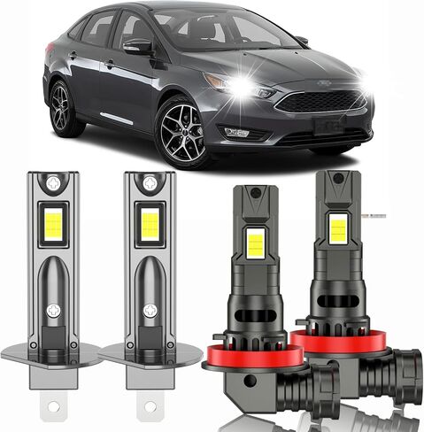 Fits for Ford Focus 2012-2018 High Low Beam Lights Bulbs Combo Pack, 6000K White Plug-and-Play 600% Brighter Lightnes Super Bright Lights Bulbs,50,000+ Hours Lifespan (Pack of 4) in Saudi Arabia