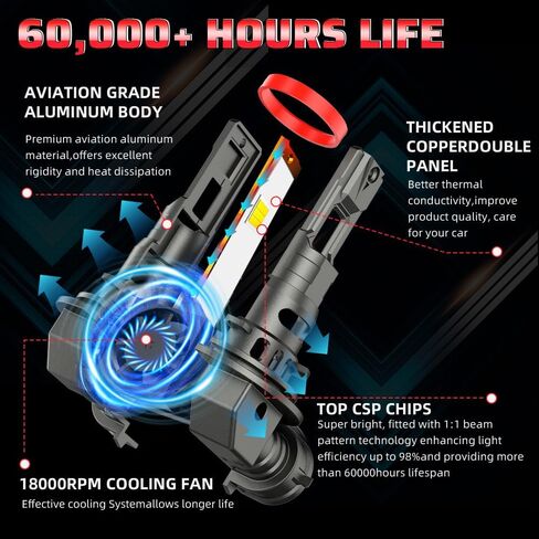 Fits for Ford Focus 2012-2018 High Low Beam Lights Bulbs Combo Pack, 6000K White Plug-and-Play 600% Brighter Lightnes Super Bright Lights Bulbs,50,000+ Hours Lifespan (Pack of 4) in Saudi Arabia