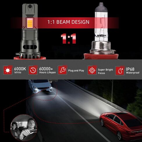 Fits for Ford Focus 2012-2018 High Low Beam Lights Bulbs Combo Pack, 6000K White Plug-and-Play 600% Brighter Lightnes Super Bright Lights Bulbs,50,000+ Hours Lifespan (Pack of 4) in Saudi Arabia