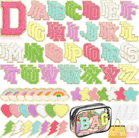 106 PCS Chenille Letter Patches Sticker, Self Adhesive Chenille Patches for Clothing, Varsity Letters Iron on Letters Patches for Hats Backpacks Bags in Saudi Arabia