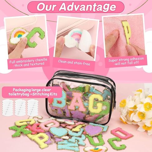 106 PCS Chenille Letter Patches Sticker, Self Adhesive Chenille Patches for Clothing, Varsity Letters Iron on Letters Patches for Hats Backpacks Bags in Saudi Arabia