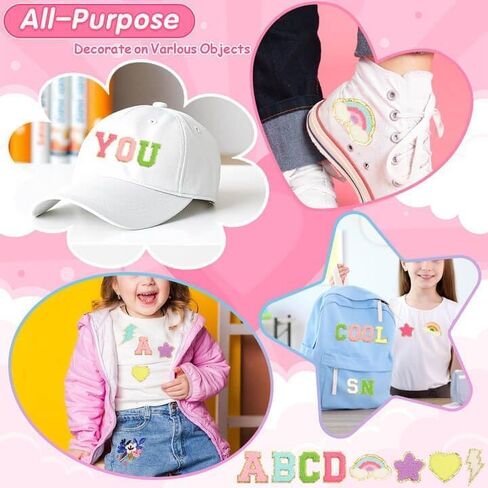 106 PCS Chenille Letter Patches Sticker, Self Adhesive Chenille Patches for Clothing, Varsity Letters Iron on Letters Patches for Hats Backpacks Bags in Saudi Arabia