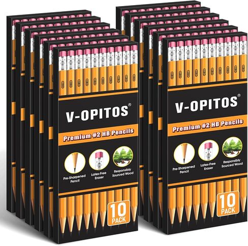 V-Opitos Wood-Cased #2 HB Pencils, 4 Boxes Bulk Pre-Sharpened Pencils with Top Erasers for School Teacher Supplies, Writing, Drawing and Sketching in Kuwait