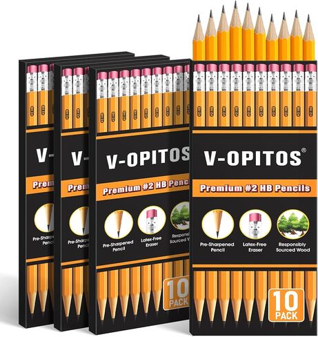 V-Opitos Wood-Cased #2 HB Pencils, 4 Boxes Bulk Pre-Sharpened Pencils with Top Erasers for School Teacher Supplies, Writing, Drawing and Sketching in Kuwait