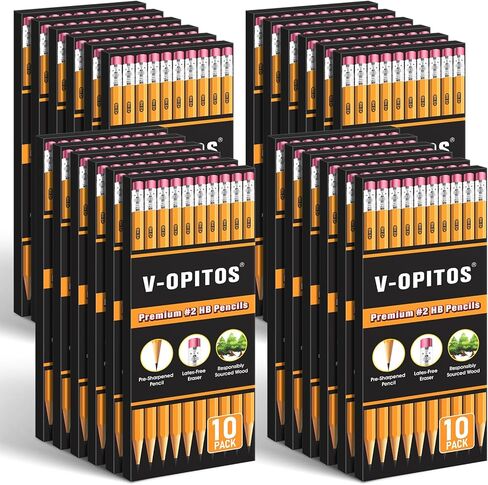 V-Opitos Wood-Cased #2 HB Pencils, 4 Boxes Bulk Pre-Sharpened Pencils with Top Erasers for School Teacher Supplies, Writing, Drawing and Sketching in Kuwait