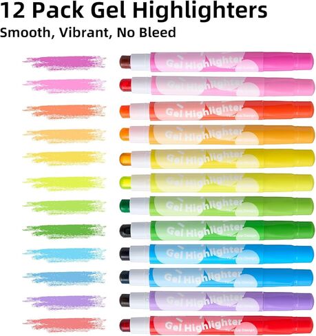 12-Pack Bible Highlighters No Bleed -Vibrant Pastel Colors Aesthetic Twist-Up Gel Highlighters Set, Dry Bible Markers for Bible Journaling, Study, School - No Smear on Thin Paper in Saudi Arabia