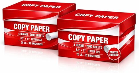 2 Boxes of 4 Reams, total 8 Reams Copy Paper – 8.5 x 11", 20 lb, 92 Bright – 8 Reams (4,000 Sheets) – Jam-Free for Basic & High-Volume Printing – Letter Size- Package- MADE IN USA in Kuwait