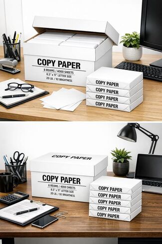 2 Boxes of 4 Reams, total 8 Reams Copy Paper – 8.5 x 11", 20 lb, 92 Bright – 8 Reams (4,000 Sheets) – Jam-Free for Basic & High-Volume Printing – Letter Size- Package- MADE IN USA in Kuwait