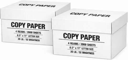 2 Boxes of 4 Reams, total 8 Reams Copy Paper – 8.5 x 11", 20 lb, 92 Bright – 8 Reams (4,000 Sheets) – Jam-Free for Basic & High-Volume Printing – Letter Size- Package- MADE IN USA in Kuwait