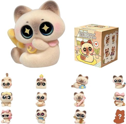 Cozy Days of Siamese Cat Series Blind Box, Cute Cat Flocked Figurines Collectible Toys, Cute Daily Life Cat Desk Decor Creative Gift in Kuwait