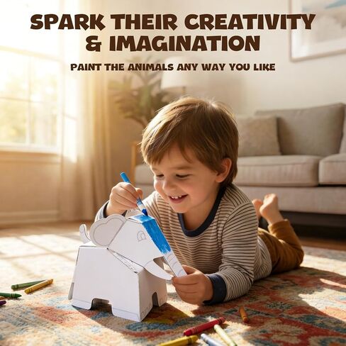 ChalKaa DIY Cardboard Animal Toys, 3D Coloring Puzzle Arts and Crafts for Kids Ages 4-8, Paint Your Own Paper Model Kit, No Glue Needed, Educational STEM Birthday Gift to Boys & Girls in Saudi Arabia
