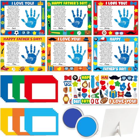 Lonfliness 30 Sets Father's Day Crafts Father's Day Poem Handprint Kit with 2 Pcs Large Ink Pads DIY Paper Photo Frame Craft Make Your Own Picture Frame Gifts for Holiday Party Classroom Activities in Kuwait