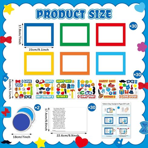 Lonfliness 30 Sets Father's Day Crafts Father's Day Poem Handprint Kit with 2 Pcs Large Ink Pads DIY Paper Photo Frame Craft Make Your Own Picture Frame Gifts for Holiday Party Classroom Activities in Kuwait