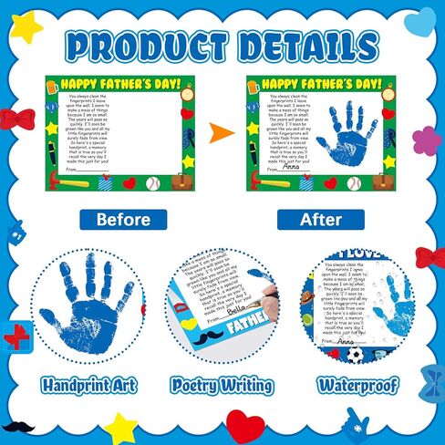 Lonfliness 30 Sets Father's Day Crafts Father's Day Poem Handprint Kit with 2 Pcs Large Ink Pads DIY Paper Photo Frame Craft Make Your Own Picture Frame Gifts for Holiday Party Classroom Activities in Kuwait