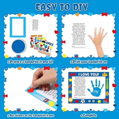 Lonfliness 30 Sets Father's Day Crafts Father's Day Poem Handprint Kit with 2 Pcs Large Ink Pads DIY Paper Photo Frame Craft Make Your Own Picture Frame Gifts for Holiday Party Classroom Activities in Kuwait