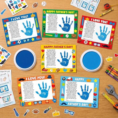 Lonfliness 30 Sets Father's Day Crafts Father's Day Poem Handprint Kit with 2 Pcs Large Ink Pads DIY Paper Photo Frame Craft Make Your Own Picture Frame Gifts for Holiday Party Classroom Activities in Kuwait